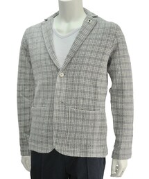LARDINI | LARDINI　グレー＆ホワイト ジャガード織りチェック柄 サマーニットジャケット(テーラードジャケット)