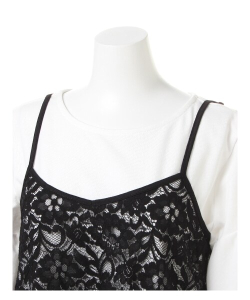 INGNI(イング)の「レースキャミ+フレア袖Tシャツ/SET(トップス・レディース・オフホワイト/ボーダー/クロ/ローズピンク/マスタード・M)」の3枚目の写真