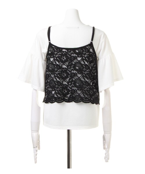 INGNI(イング)の「レースキャミ+フレア袖Tシャツ/SET(トップス・レディース・オフホワイト/ボーダー/クロ/ローズピンク/マスタード・M)」の2枚目の写真