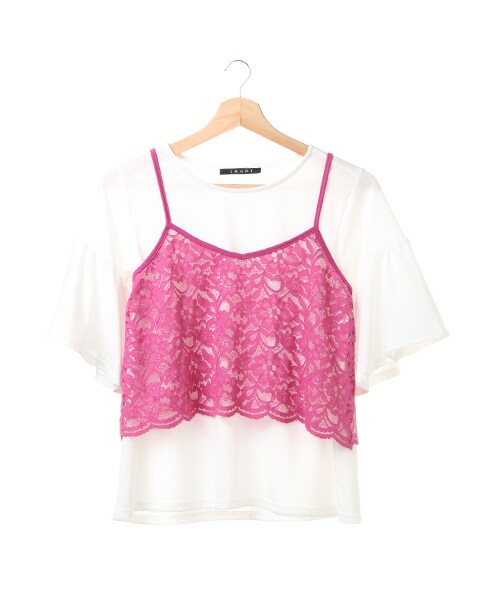INGNI(イング)の「レースキャミ+フレア袖Tシャツ/SET(トップス・レディース・オフホワイト/ボーダー/クロ/ローズピンク/マスタード・M)」の11枚目の写真
