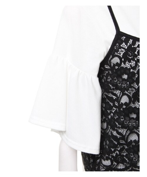 INGNI(イング)の「レースキャミ+フレア袖Tシャツ/SET(トップス・レディース・オフホワイト/ボーダー/クロ/ローズピンク/マスタード・M)」の4枚目の写真