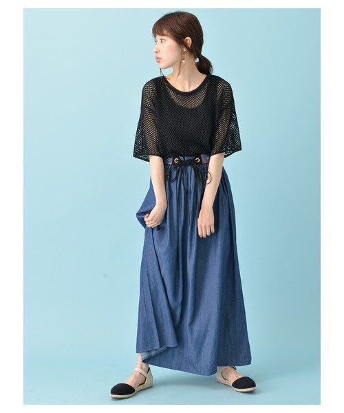 Green　Parks（グリーンパークス）の「【Special Price】sugar spoon ・チロリアンベルト付デニムスカート（スカート・サックスブルー/ネイビー・F）」の2枚目の写真