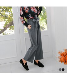 OBdesign | 附綁帶素色燈心絨荷葉邊高腰寬褲．2色(パンツ)