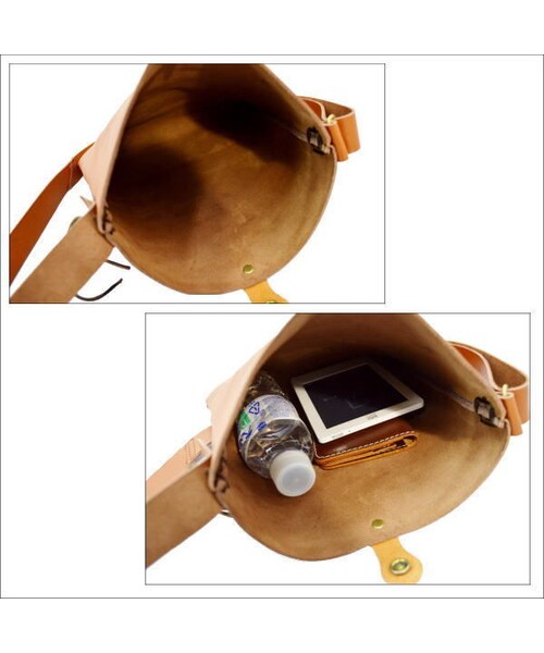 Handmade（ハンドメイド）の「レザーショルダーバッグ キャメル
