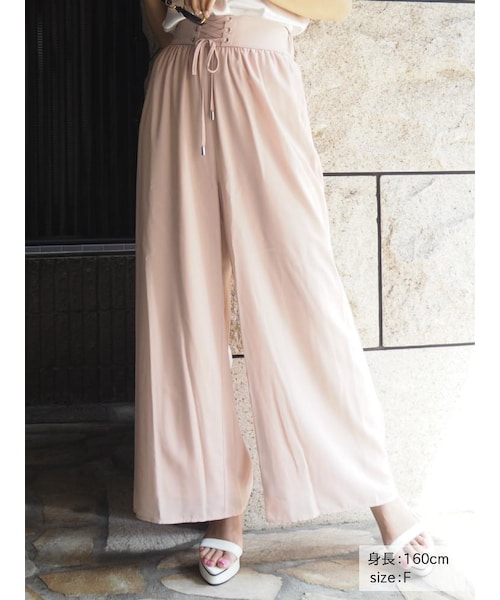 RESEXXY（リゼクシー）の「レースアップワイドパンツ（パンツ・レディース・ブラック/ピンク/ベージュ・F）」の3枚目の写真