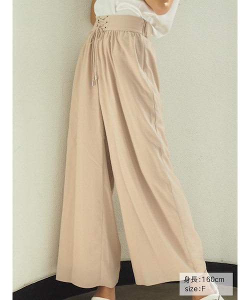 RESEXXY（リゼクシー）の「レースアップワイドパンツ（パンツ・レディース・ブラック/ピンク/ベージュ・F）」の2枚目の写真