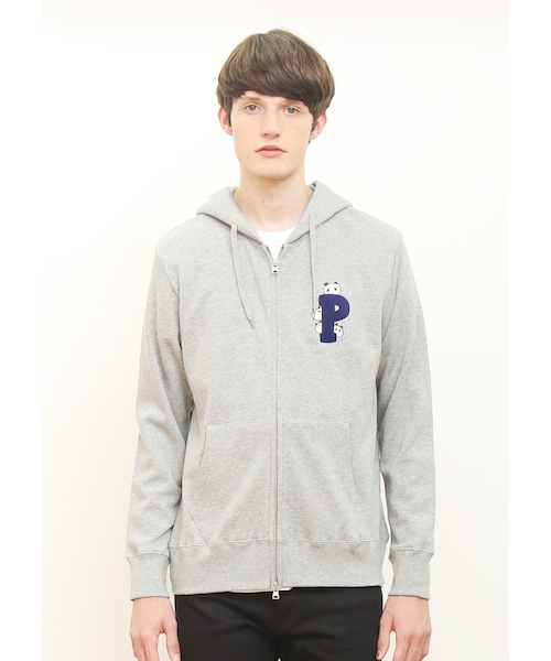 Design Tshirts Store graniph(デザイン ティーシャツ ストア グラニフ)の「ベーシック ロング スリーブ ジップ パーカー (P ロゴ パンダ)(その他・ヘザー グレー・SS/S/M/L)」の1枚目の写真