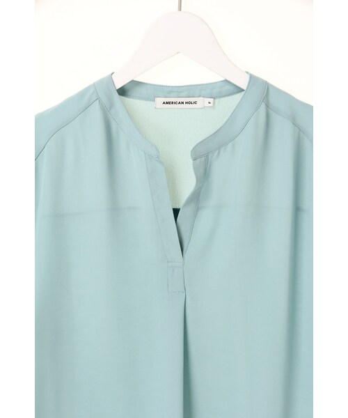 AMERICAN HOLIC（アメリカンホリック）の「【Special Price】スキッパー衿シフォンドッキングブラウス（トップス・オフホワイト/ブラック/ピンク/ミント・F）」の4枚目の写真