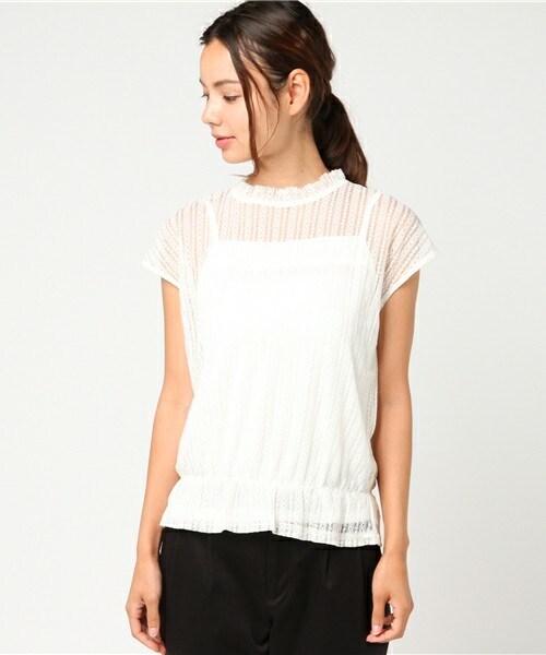 archives（アルシーヴ）の「ストライプレースフレンチトップス（Tシャツ/カットソー・レディース・オフホワイト/ブラウン/ブルー・MEDIUM）」の4枚目の写真