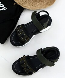 SOVOMALL | ビジュー装飾配色ソールサンダル(サンダル)