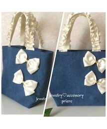 Handmade（ハンドメイド）の「持ち手サテンリボンフリルトートバック