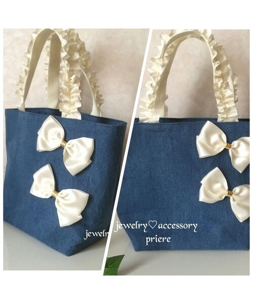 Handmade（ハンドメイド）の「持ち手サテンリボンフリルトートバック
