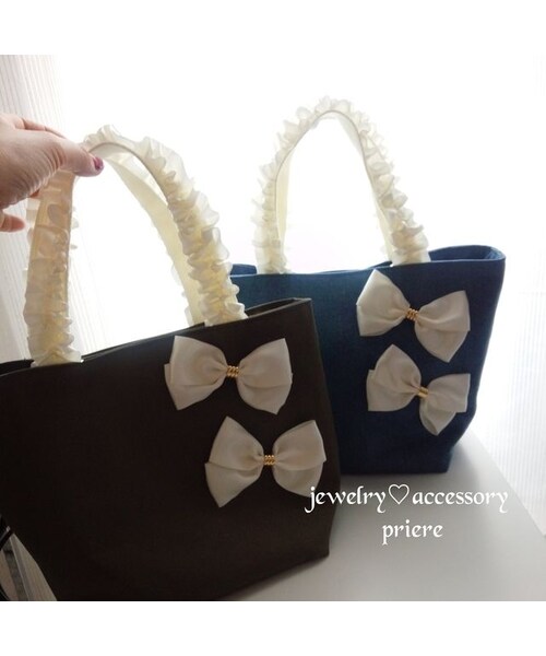Handmade（ハンドメイド）の「持ち手サテンリボンフリルトートバック
