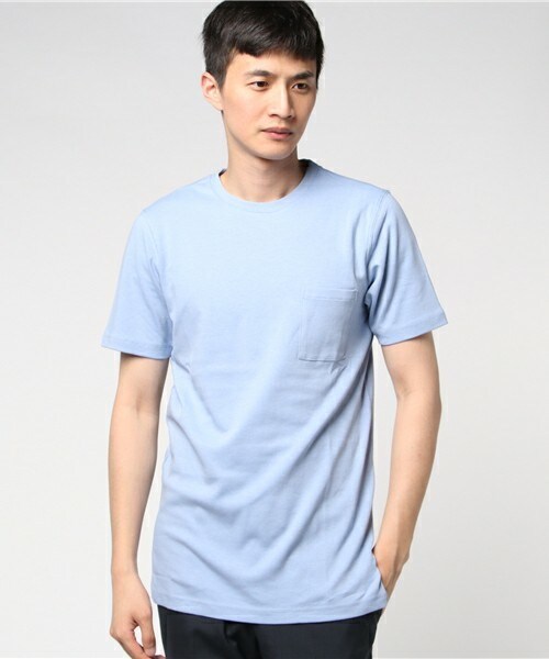 MIND BLOW（マインドブロウ）の「ロング丈ポケットTシャツ[キシリトール加工]（Tシャツ/カットソー・メンズ・ホワイト/ミント/サックスブルー/ラベンダー/ピンク・M/L/LL）」の3枚目の写真