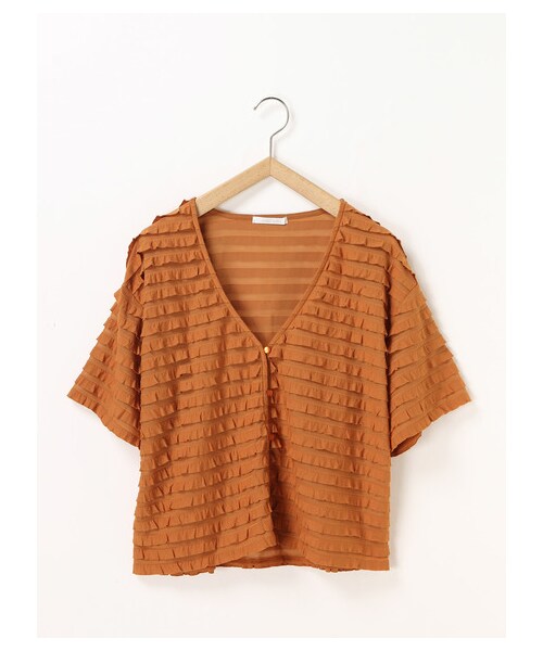 ehka sopo（エヘカソポ）の「フリルVカーディガン（トップス・グレー/ブラック/キャメル・M）」の8枚目の写真