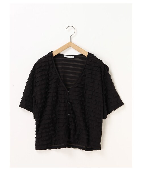 ehka sopo（エヘカソポ）の「フリルVカーディガン（トップス・グレー/ブラック/キャメル・M）」の7枚目の写真