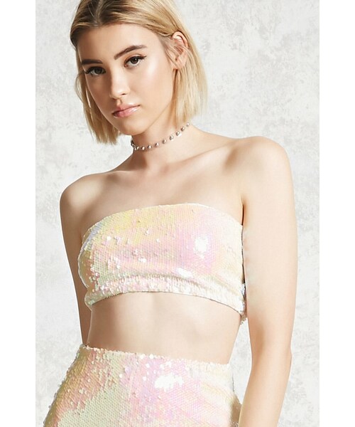 FOREVER 21(フォーエバー トゥエンティーワン)の「ツートーンスパンコールチューブトップ(その他・レディース・PINK/WHITE/BLUE/BLACK・S/M/L)」の1枚目の写真