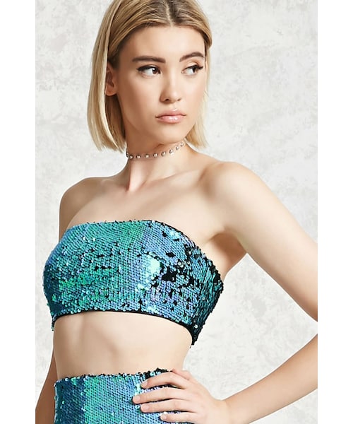 FOREVER 21(フォーエバー トゥエンティーワン)の「ツートーンスパンコールチューブトップ(その他・レディース・PINK/WHITE/BLUE/BLACK・S/M/L)」の5枚目の写真