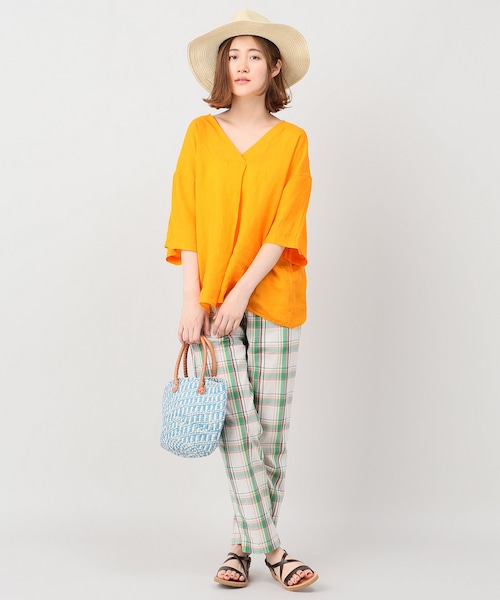 美品☆レリューム リネン100% 大人Ｖゆったりブラウス ラベンダー