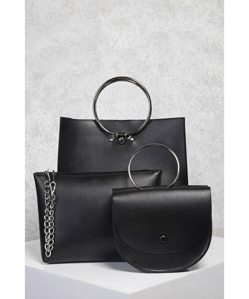 FOREVER 21(フォーエバー トゥエンティーワン)の「FOREVER 21+ Faux Leather O-Ring Tote Set(トートバッグ・レディース・Black/Gray・ONE SIZE)」の1枚目の写真
