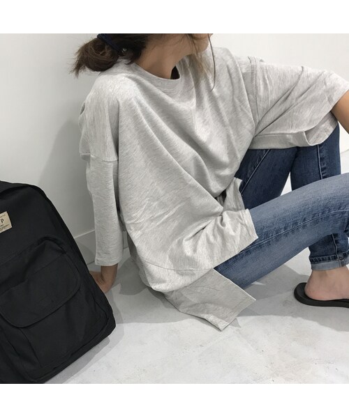 copine（コピン）の「★大好評再入荷★ヘムシルエットBIGスウェットTシャツ/チュニック（4color）【クリックポスト対象商品】（Tシャツ/カットソー・レディース・その他）」の2枚目の写真