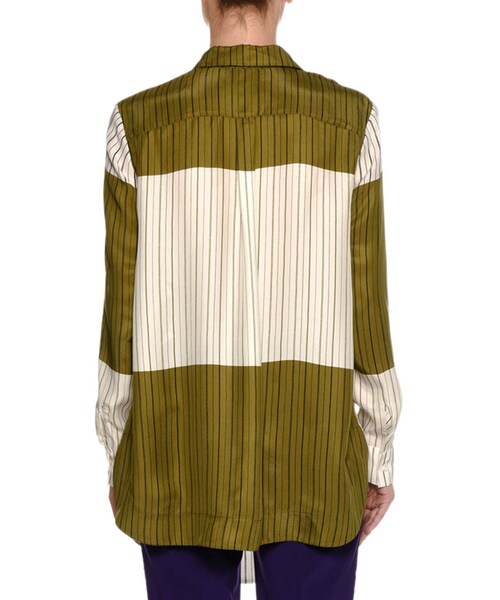 Piazza Sempione（ピアッツァ センピオーネ）の「Piazza Sempione Striped Colorblock Silk Tie-Neck Shirt（シャツ/ブラウス・レディース・Green・48 IT (12 US)/44 IT (8 US)/40 IT (4 US)/46 IT (10 US)/42 IT (6 US)）」の3枚目の写真
