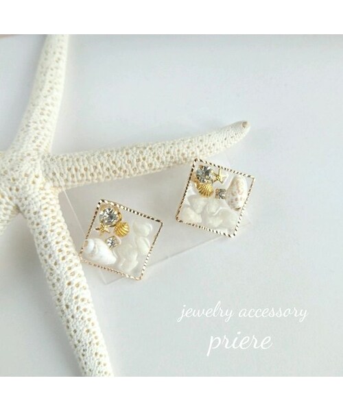 Handmade ハンドメイド の スクエアクリアサマービジュー イヤリング Wear