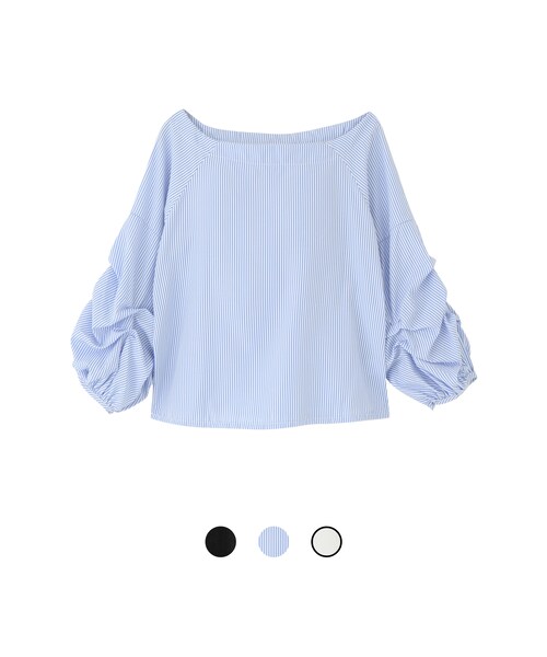 GRL（グレイル）の「ボリュームスリーブトップス（シャツ/ブラウス・レディース・ブラック/オフホワイト/ストライプ・M）」の3枚目の写真