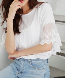 DHOLIC | レーススリーブコットンTシャツ(Tシャツ/カットソー)