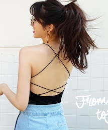 DHOLIC | リネン混バッククロスストラップキャミソール(キャミソール)