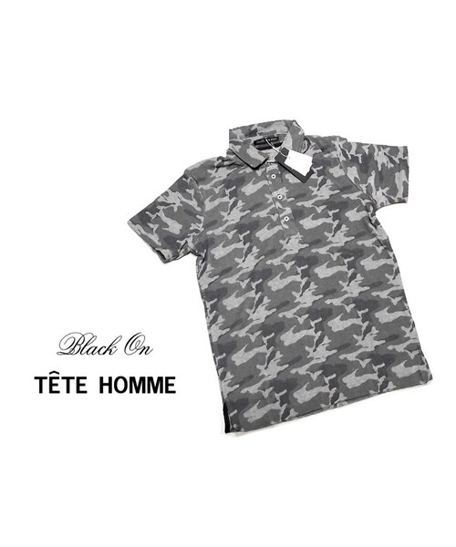 Handmade ハンドメイド の パイル生地が 新品 Black On Tete Homme テットオム 迷彩柄グレー系半袖ポロシャツ サイズ M 細身の作りのためs M相当 メンズ ポロシャツ Wear