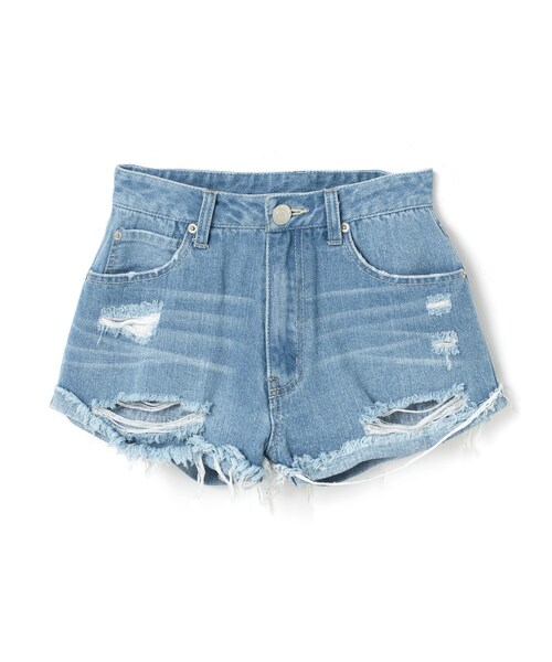 GRL（グレイル）の「クラッシュデニムショートパンツ（デニムパンツ・レディース・ブルー/ライトブルー・S）」の2枚目の写真