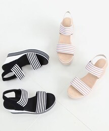 SOVOMALL | ボーダーポイントウェッジサンダル(サンダル)