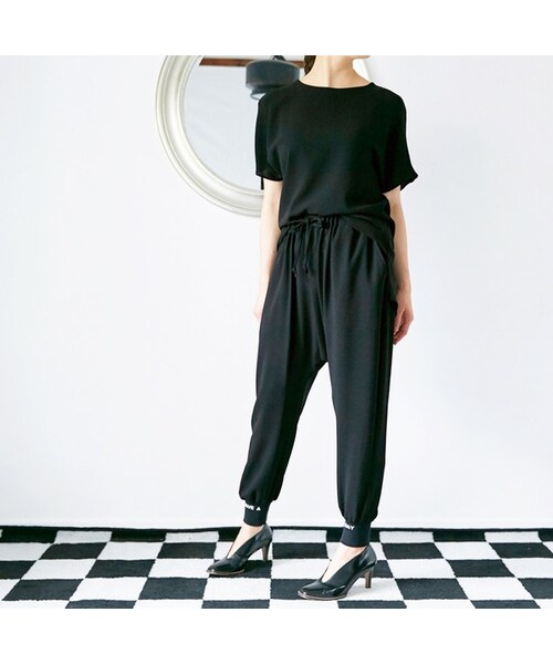 C'est pas grave(セパグラーブ)の「C'est pas Grave(セパ・グラーヴ) ジョーゼット裾リブサルエルパンツ(その他パンツ・レディース・ブラック・36(S)/38(M))」の1枚目の写真