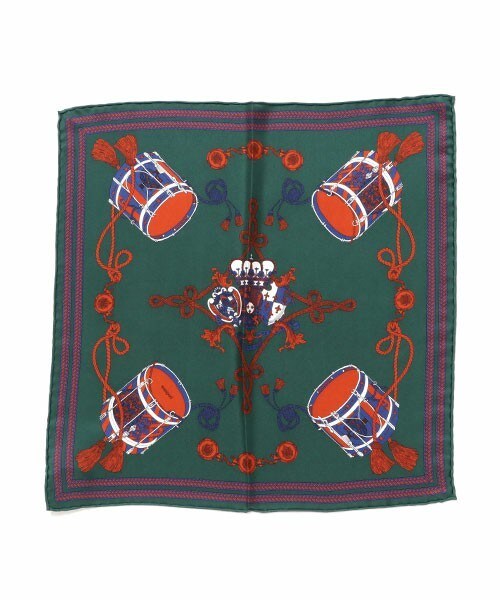 新品タグ付 manipuri シルク100% ドラム柄スカーフ ベージュ manipuri（マニプリ）の「manipuri ドラム柄スカーフ/DRUM