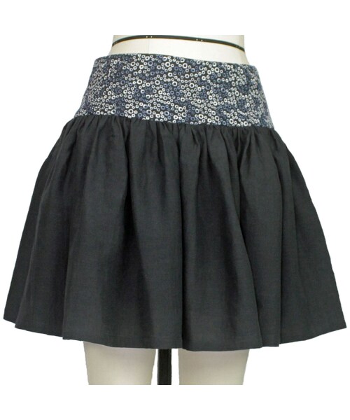 no brand（ノーブランド）の「【帯ボトムスシリーズ】ヒップハングのギャザースカート　本体：ベルギーリネン　(ブラック)　B4　【送料・代引き手数料無料】（スカート・レディース・その他）」の7枚目の写真