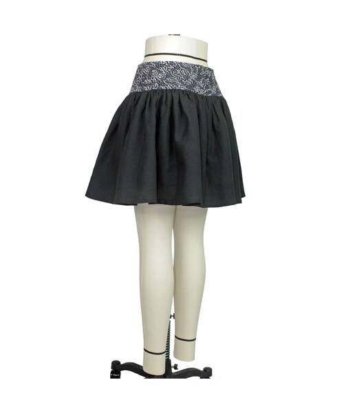 no brand（ノーブランド）の「【帯ボトムスシリーズ】ヒップハングのギャザースカート　本体：ベルギーリネン　(ブラック)　B4　【送料・代引き手数料無料】（スカート・レディース・その他）」の4枚目の写真