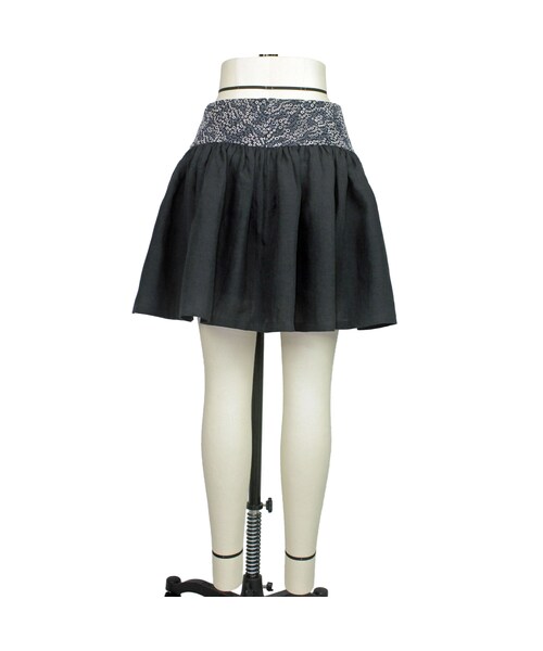 no brand（ノーブランド）の「【帯ボトムスシリーズ】ヒップハングのギャザースカート　本体：ベルギーリネン　(ブラック)　B4　【送料・代引き手数料無料】（スカート・レディース・その他）」の5枚目の写真