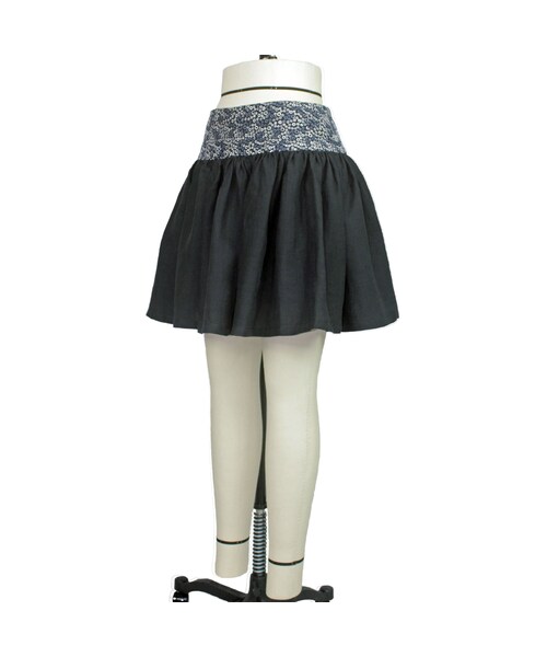 no brand（ノーブランド）の「【帯ボトムスシリーズ】ヒップハングのギャザースカート　本体：ベルギーリネン　(ブラック)　B4　【送料・代引き手数料無料】（スカート・レディース・その他）」の2枚目の写真