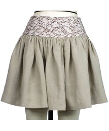 no brand | 【帯ボトムスシリーズ】ヒップハングのギャザースカート　本体：ベルギーリネン　(ベージュ)　I3　【送料・代引き手数料無料】(スカート)