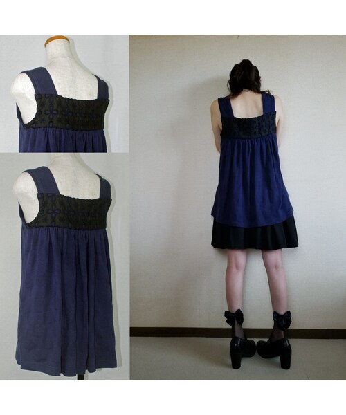 no brand（ノーブランド）の「可愛い花柄レースのバックスタイルと立体ドット柄生地が素敵なノースリーブカットソー　(ブルー)　D08　【送料・代引き手数料無料】（Tシャツ/カットソー・レディース・その他）」の2枚目の写真