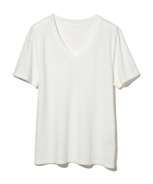 GRL(グレイル)の「吸汗速乾VネックTシャツ(Tシャツ/カットソー・レディース・オフホワイト・M)」の1枚目の写真