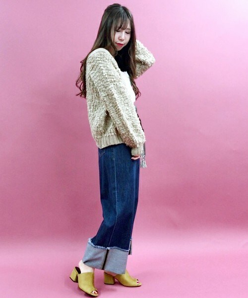 archives（アルシーヴ）の「後ろ重ねＶループ編みニットカーデ（カーディガン/ボレロ・レディース・ブラック/シルバーグレー/ベージュ/ラベンダー/ピンク系その他・MEDIUM）」の13枚目の写真