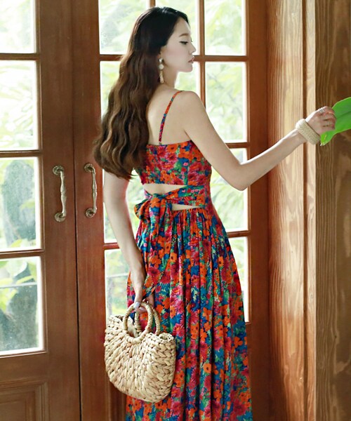 DINT（ディント）の「ブケトフラワー捺染ツーピース（シャツワンピース・レディース・Orange mix/Green mix・one(44~66size)）」の4枚目の写真