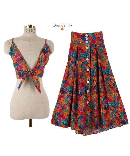 DINT（ディント）の「ブケトフラワー捺染ツーピース（シャツワンピース・レディース・Orange mix/Green mix・one(44~66size)）」の5枚目の写真