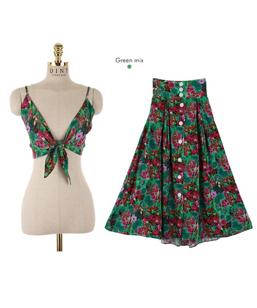 DINT（ディント）の「ブケトフラワー捺染ツーピース（シャツワンピース・レディース・Orange mix/Green mix・one(44~66size)）」の2枚目の写真