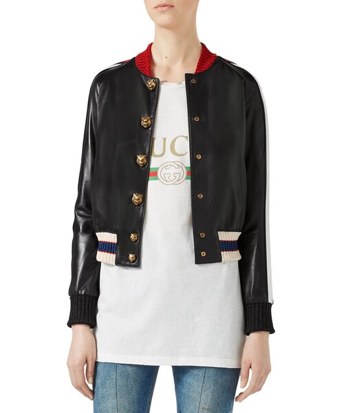 GUCCI（グッチ）の「Gucci Embroidered Leather Bomber, Black