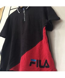 キュウリガン | 【90s】ヴィンテージ FILA デカロゴ パイル ブラック ポロシャツ(ポロシャツ)