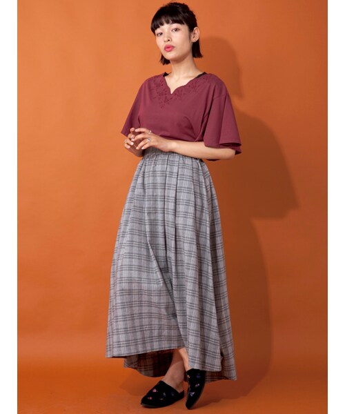 w closet（ダブルクローゼット）の「【A/W】チェック柄イレヘムロングスカート（スカート・レディース・ブラウン/ブラック・FREE）」の5枚目の写真