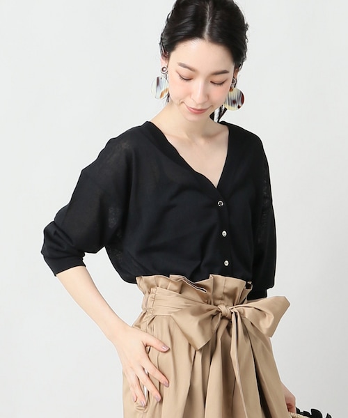 【美品】 IENA(イエナ) ニット カーディガン 長袖 リネン混 Vネック IENA（イエナ）の「リネン混 Vネック カーディガン（）」 - WEAR